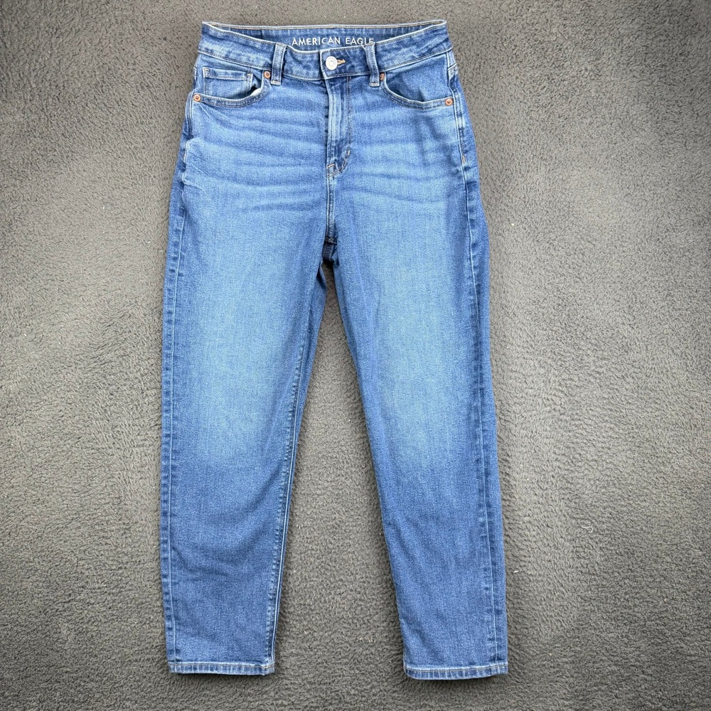 American Eagle Mom Jean Stretch Blue Denim Pants Size 4 Short Medium Wash